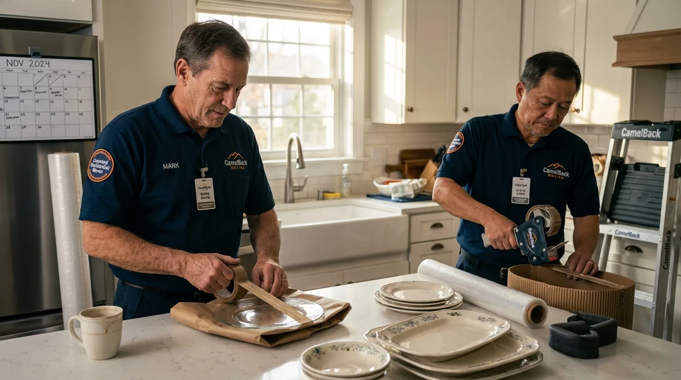 Professional crew packing kitchen dishware in Davisboro, GA